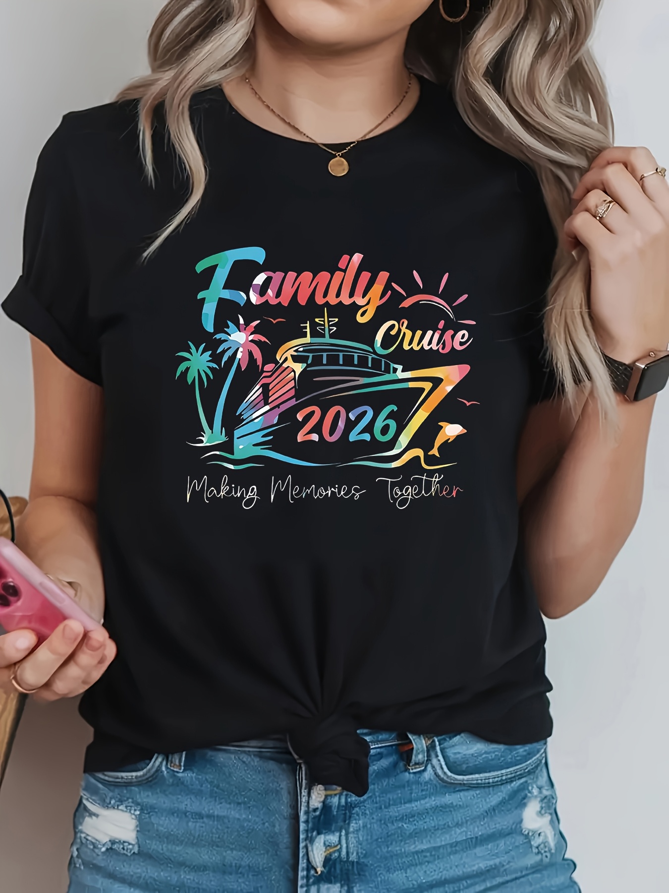 Plus Size Women Casual Round N - Family Tree Print review and price